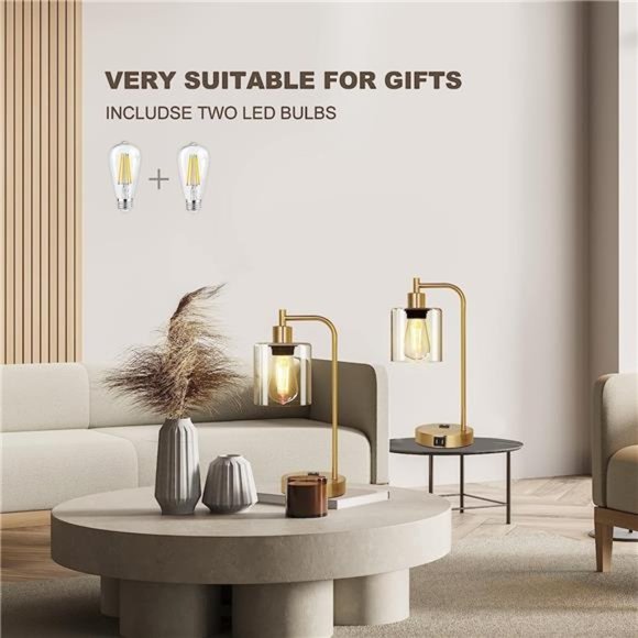 Set of 2 Industrial Touch Control Table Lamps with 2 USB Ports and 2 AC Outlets - Picture 3 of 5